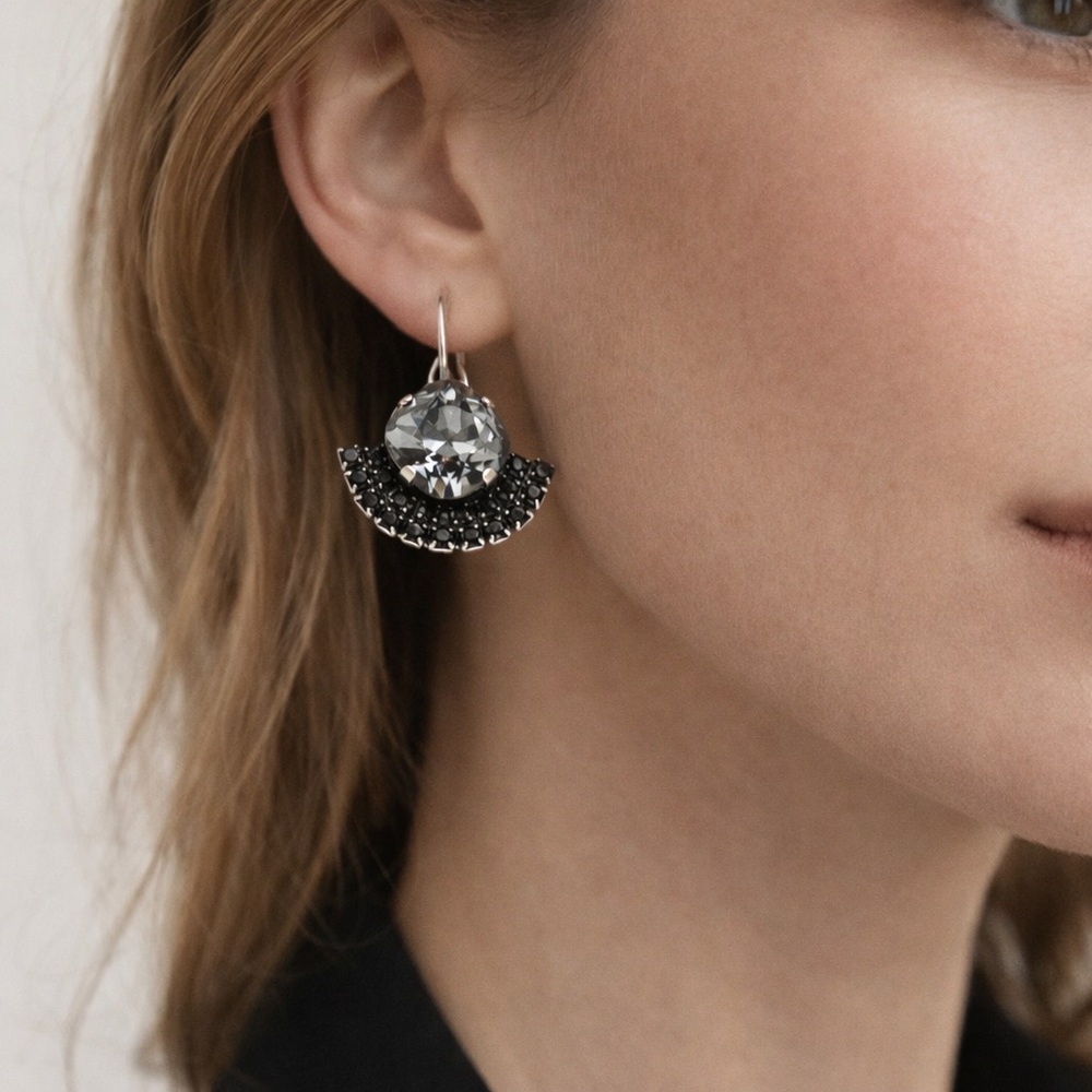 Statement Earrings | Black Diamond Fan Drop Earrings | Old Hollywood Glamour